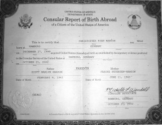 Christopher's 'Consular Report of Birth'